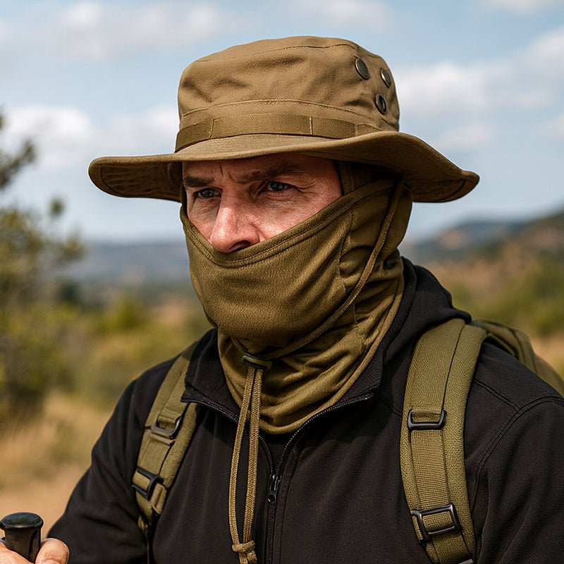 Veyron | UV Protection Boonie Hat with Balaclava - Wide Brim Fishing Hiking Hunting Hat-Hat-Black-Camoufit