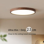 Ultra-Thin Round Walnut Wood Ceiling Lamp – Slim LED Flush Mount Ceiling Light, Adjustable Light, 12 or 16 in, for Modern Spaces