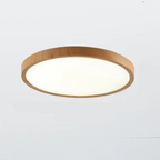 Ultra-thin, round walnut wood ceiling lamp for elegant, modern spaces