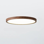 Ultra-thin, round walnut wood ceiling lamp for elegant, modern spaces