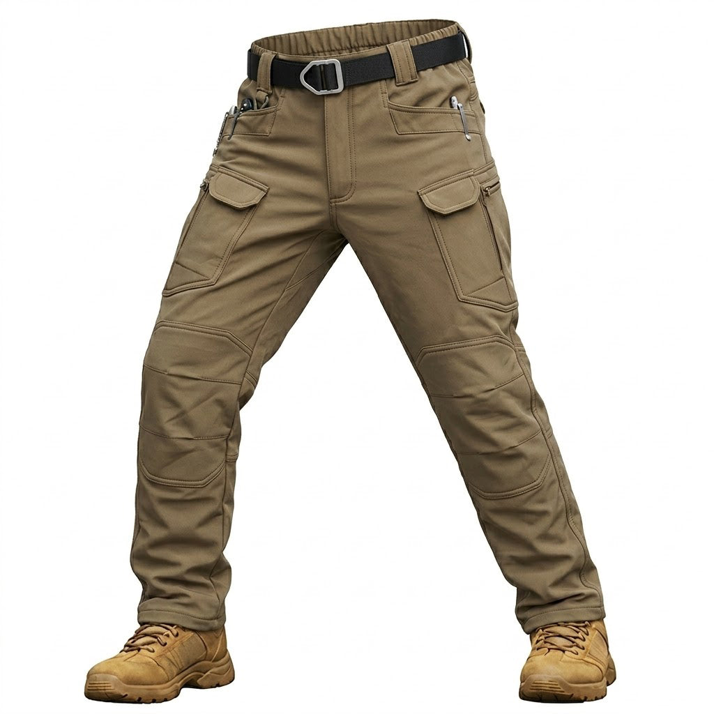 Alvian | Softshell Tactical Pants for Men - Waterproof Stretch Multi Pocket Straight Winter Fit-Tactical Pants-Khaki-28W/30L-Camoufit