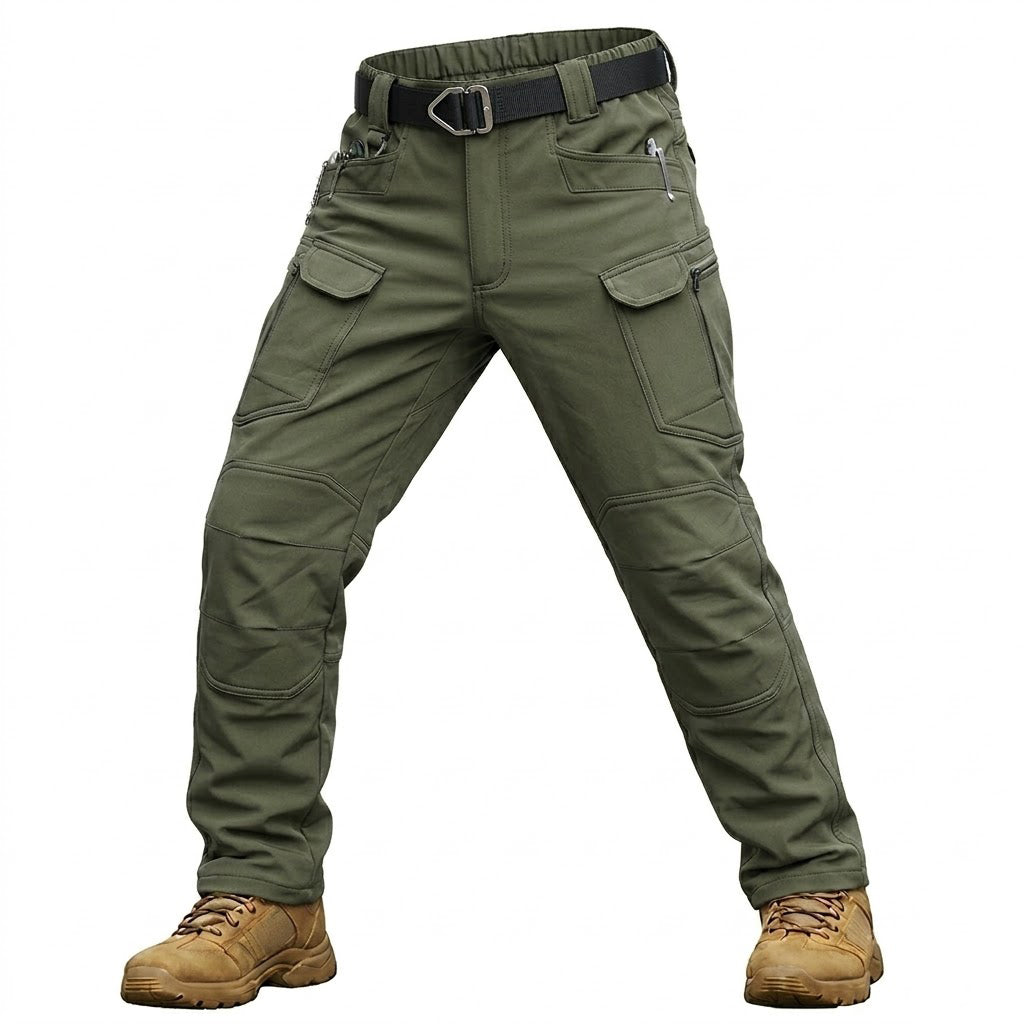 Alvian | Softshell Tactical Pants for Men - Waterproof Stretch Multi Pocket Straight Winter Fit-Tactical Pants-Army Green-28W/30L-Camoufit