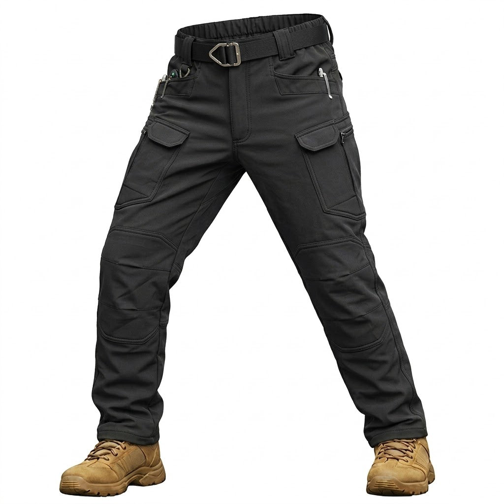 Alvian | Softshell Tactical Pants for Men - Waterproof Stretch Multi Pocket Straight Winter Fit-Tactical Pants-Black-28W/30L-Camoufit
