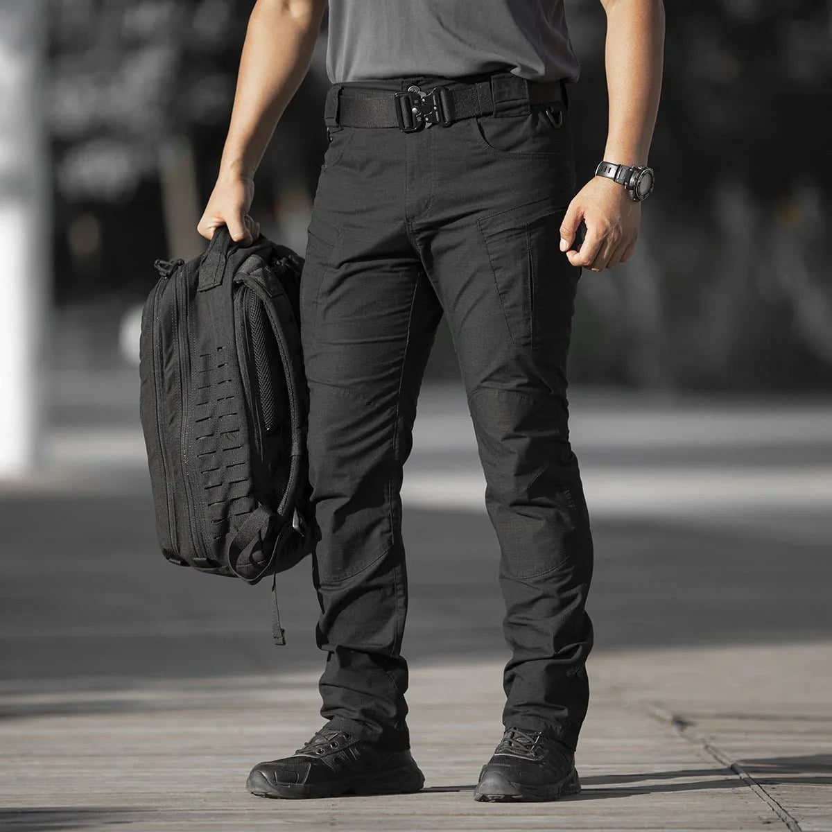 Solano | Tactical Pants for Men - Stretch Cotton Blend 8 Pocket Cargo Urban Relaxed Fit-Tactical Cargo Pants-Black-28W/30L-Camoufit