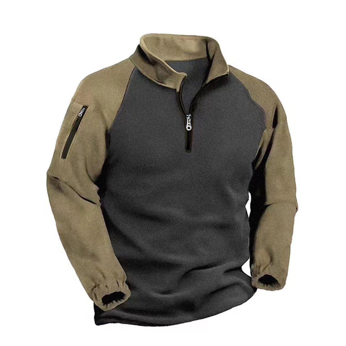 Bellaro | Fleece Pullover Jumper for Men - Warm Soft Long Sleeve Ribbed Cuff Slim Fit-Tactical Top-Khaki-S-Camoufit