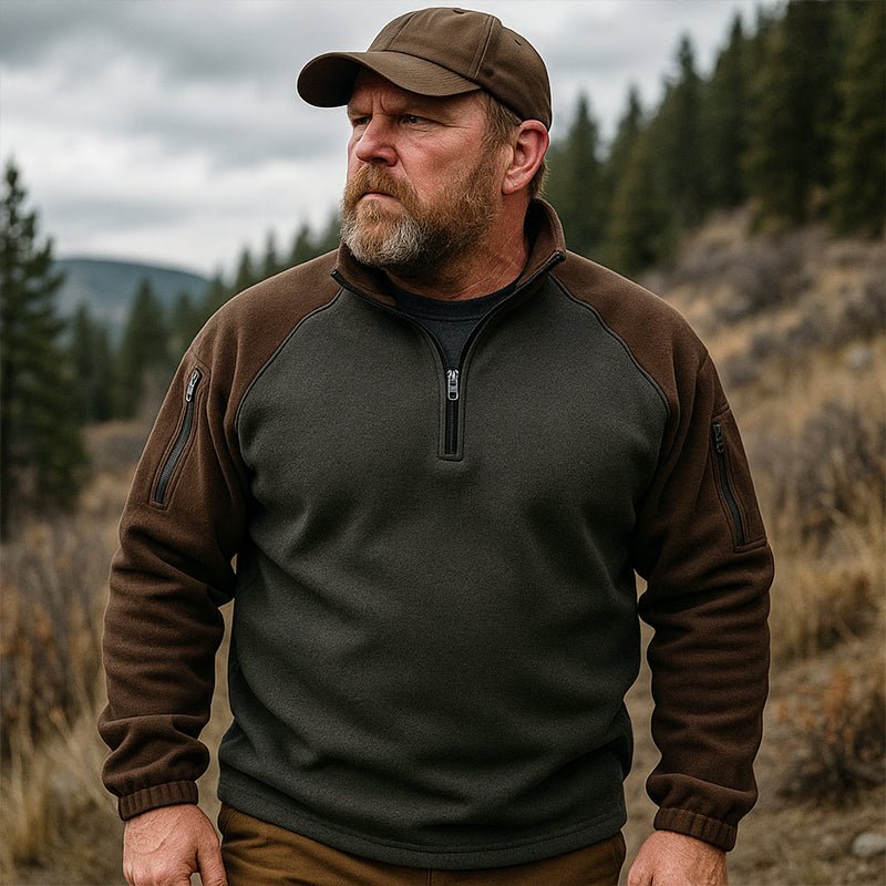 Bellaro | Fleece Pullover Jumper for Men - Warm Soft Long Sleeve Ribbed Cuff Slim Fit-Tactical Top-Coffee-S-Camoufit