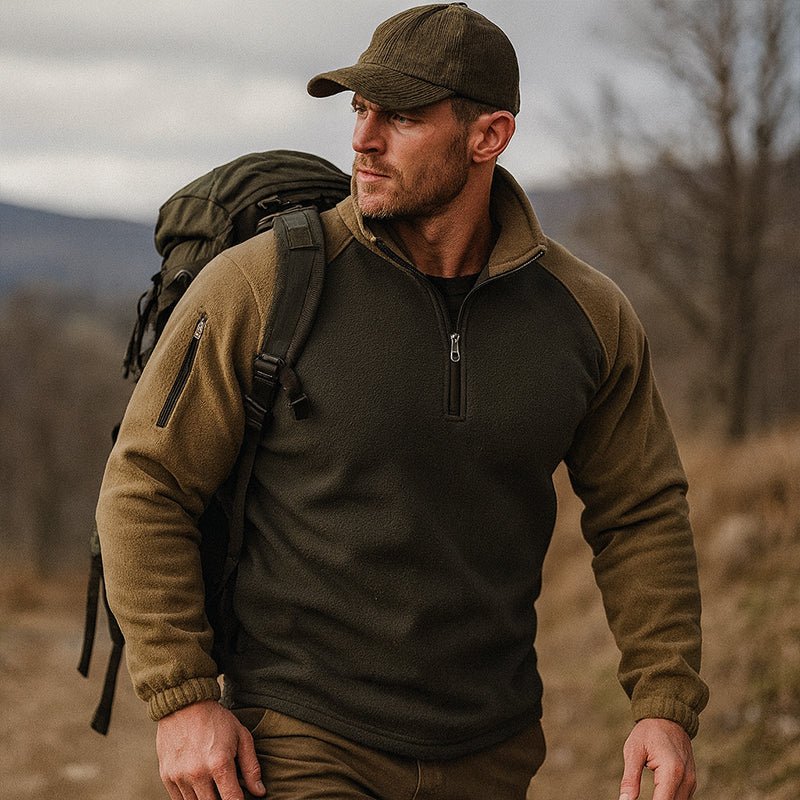 Bellaro | Fleece Pullover Jumper for Men - Warm Soft Long Sleeve Ribbed Cuff Slim Fit-Tactical Top-Coffee-S-Camoufit