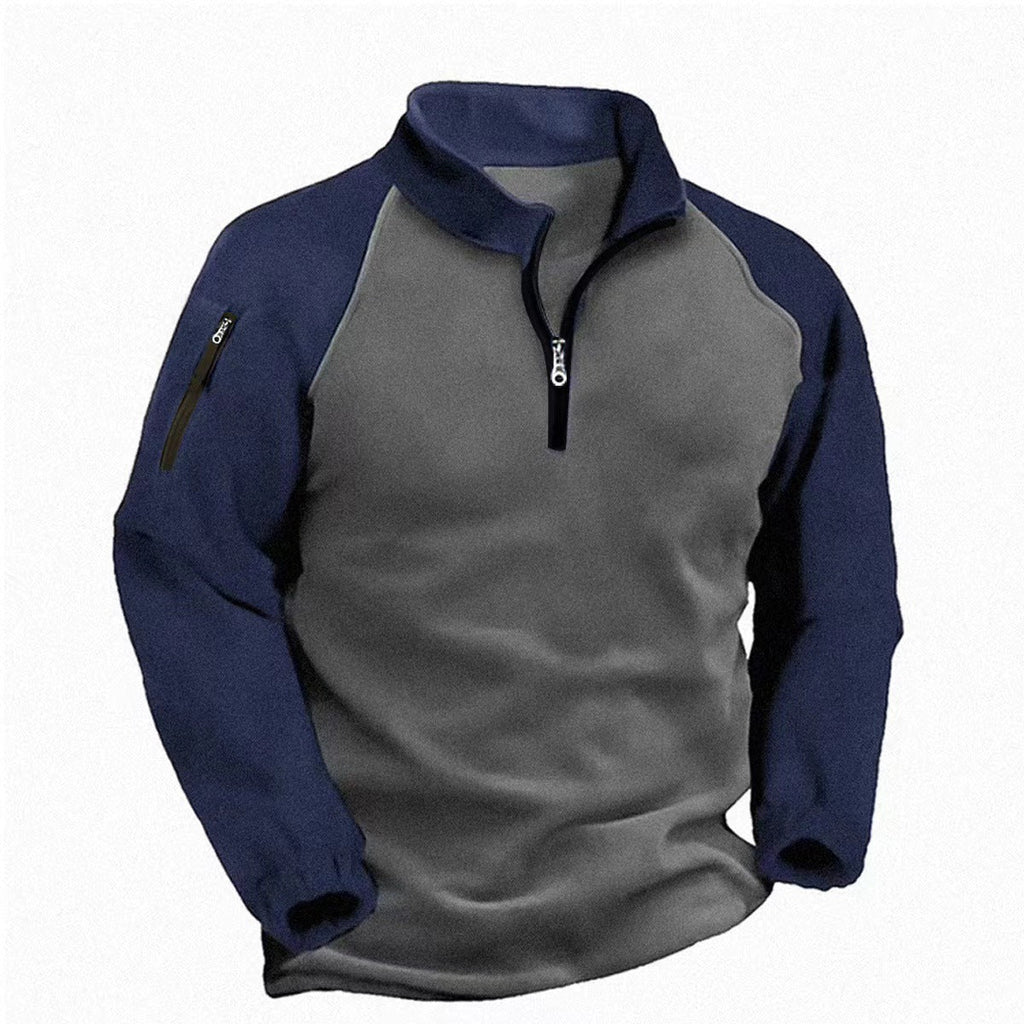 Bellaro | Fleece Pullover Jumper for Men - Warm Soft Long Sleeve Ribbed Cuff Slim Fit-Tactical Top-Navy Blue-S-Camoufit