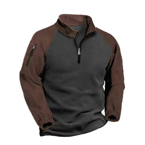 Bellaro | Fleece Pullover Jumper for Men - Warm Soft Long Sleeve Ribbed Cuff Slim Fit-Tactical Top-Coffee-S-Camoufit