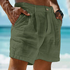 Renzo | Chino Shorts for Men - Pleated Front Button Belt Loops Regular Casual Summer Fit-Men's Shorts-Green-S-Camoufit
