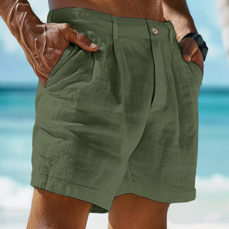 Renzo | Chino Shorts for Men - Pleated Front Button Belt Loops Regular Casual Summer Fit-Men's Shorts-Green-S-Camoufit