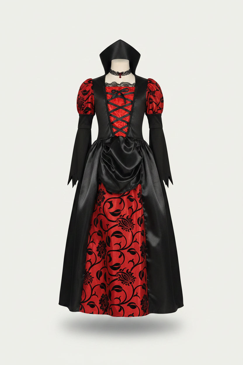 Chāme | Children's Red and Black Vampire Princess Dress Halloween Costume