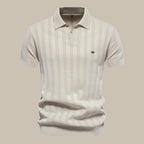 Corenzo | Knit Polo Shirt for Men - Short Sleeve Textured Ribbed Cuff Regular Everyday Fit-Polo Shirt-Beige-S-Camoufit
