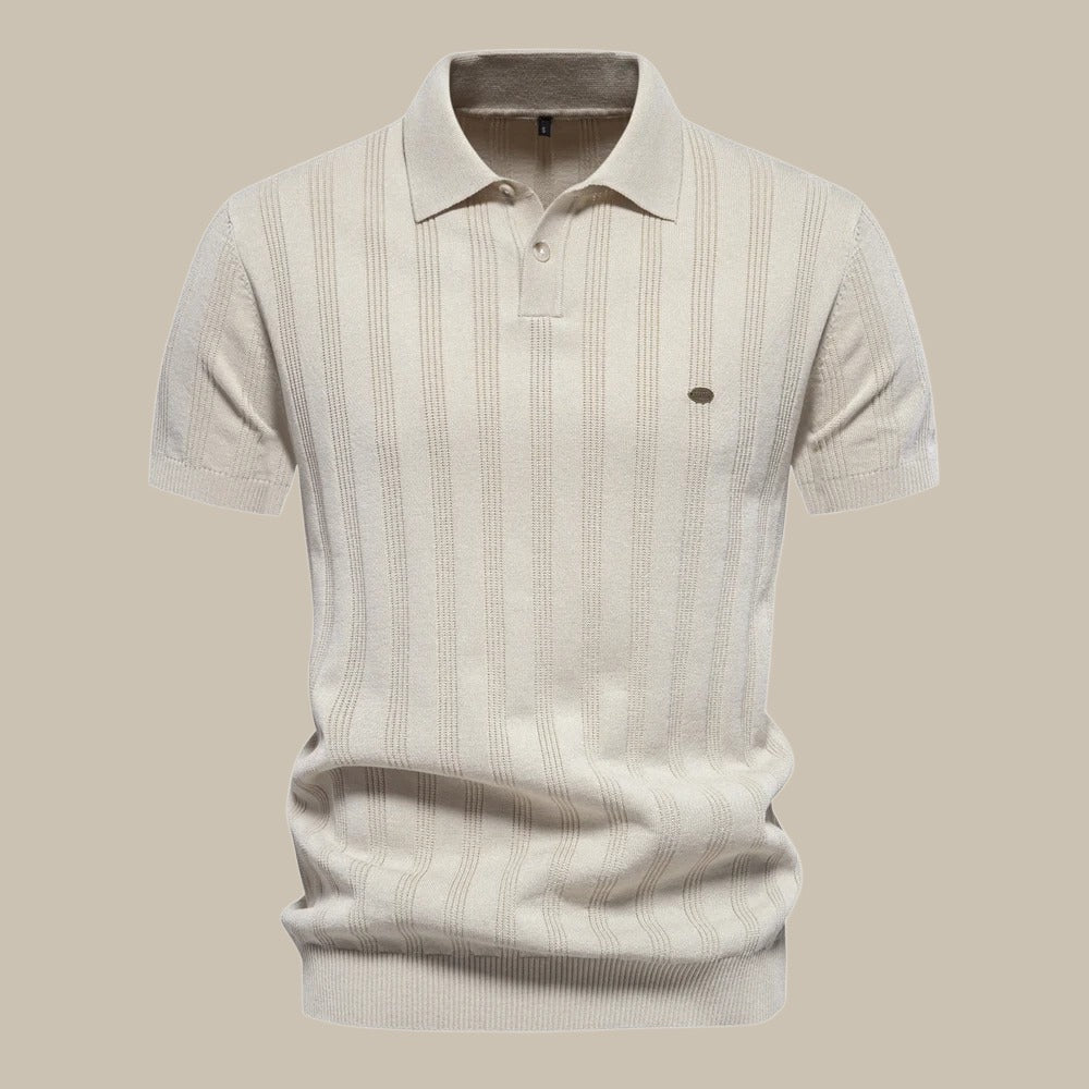 Corenzo | Knit Polo Shirt for Men - Short Sleeve Textured Ribbed Cuff Regular Everyday Fit-Polo Shirt-Beige-S-Camoufit