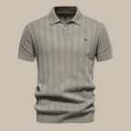 Corenzo | Knit Polo Shirt for Men - Short Sleeve Textured Ribbed Cuff Regular Everyday Fit-Polo Shirt-Gray-S-Camoufit