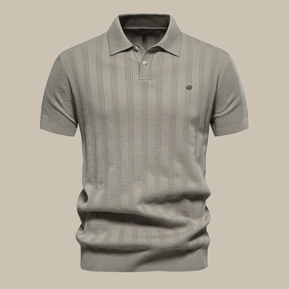 Corenzo | Knit Polo Shirt for Men - Short Sleeve Textured Ribbed Cuff Regular Everyday Fit-Polo Shirt-Gray-S-Camoufit