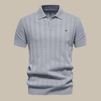 Corenzo | Knit Polo Shirt for Men - Short Sleeve Textured Ribbed Cuff Regular Everyday Fit-Polo Shirt-Light Blue-S-Camoufit