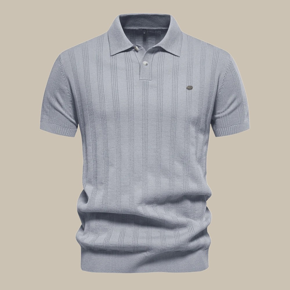Corenzo | Knit Polo Shirt for Men - Short Sleeve Textured Ribbed Cuff Regular Everyday Fit-Polo Shirt-Light Blue-S-Camoufit