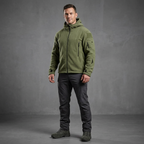 Green fleece zip jacket with hood and drawstring