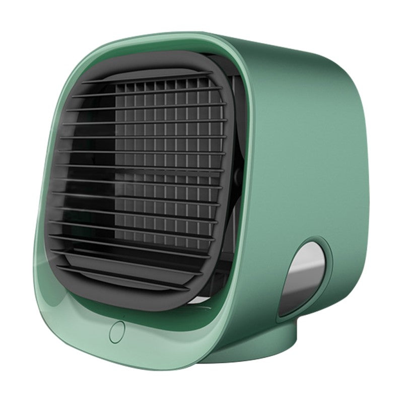 Portable air cooler humidifier, compact mint green unit with front grille vent