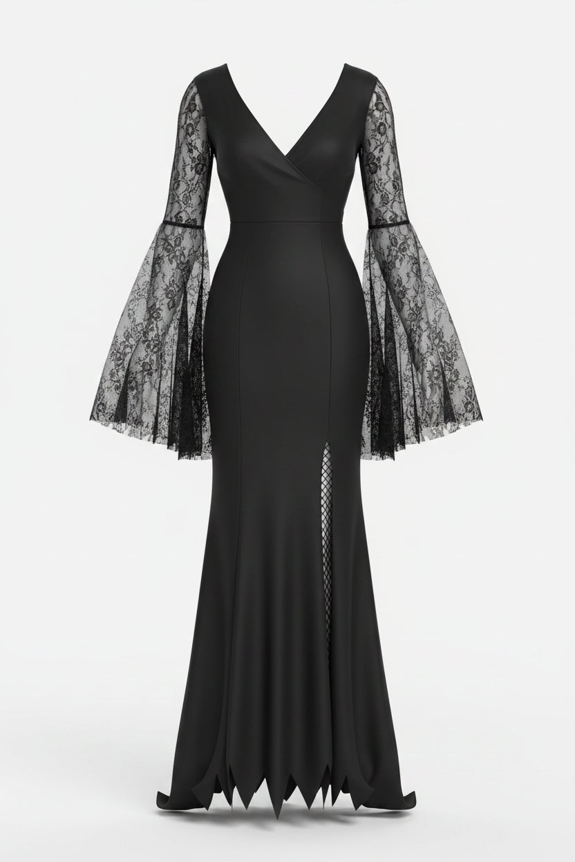 Women's Gothic Black Floor Length Halloween Costume Dress