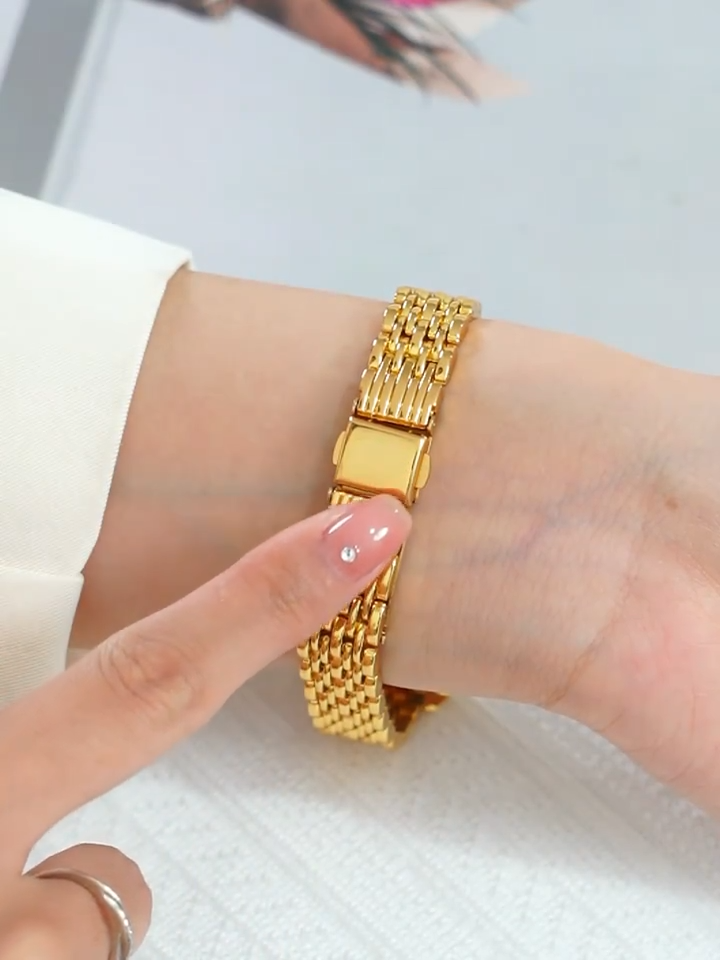 Rovina | Watch for Women - Gold Refined Link Bracelet Stainless Steel Elegant Everyday Fit-Watches-White-Camoufit