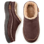 Men's warm lined slippers, dark brown suede, closed back, ankle-high, non-slip sole
