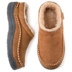 Men's warm lined slippers, tan suede, closed back, ankle-high, non-slip sole