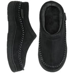 Men's warm lined black slippers, open-top view, closed back, ankle-high, non-slip sole