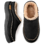 Men's warm lined slippers, black suede, closed back, ankle-high, non-slip sole