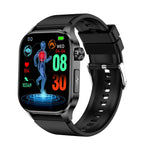 Black fitness smartwatch with round touch screen and silicone band