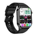 Black fitness smartwatch touchscreen with steps, BPM, and exercise stats