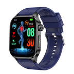 Blue fitness smartwatch with touchscreen display and activity health icons