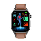 Brown fitness smartwatch with touchscreen showing activity body graphics and date