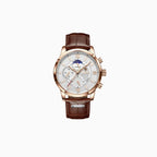 Alvero | Chronograph Watch for Men - Sun Moon Dial Brown Strap Waterproof Regular Fit-Men's Watches-Brown / White-Camoufit