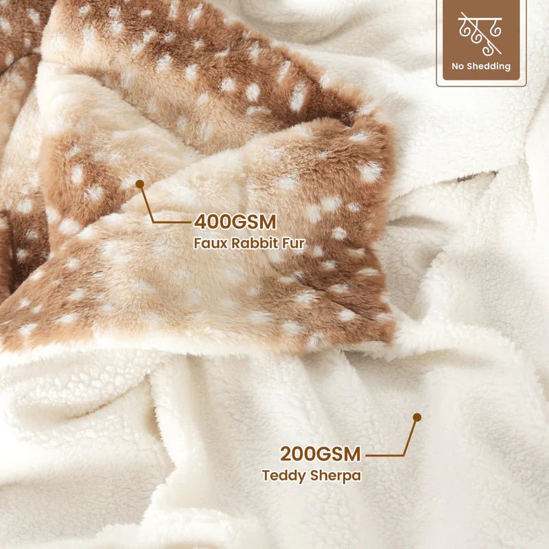 Cozy Wild Fur Blanket with Deer Motif – Reversible Plush Comfort
