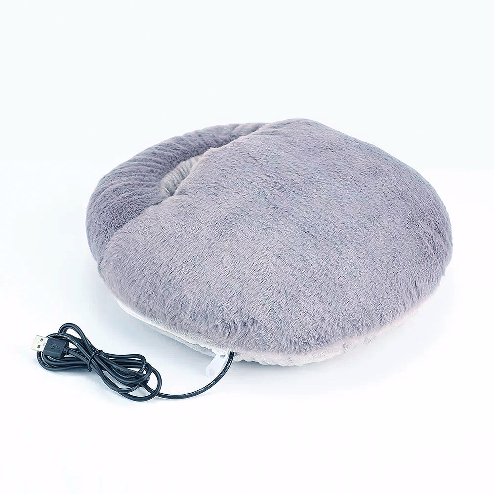 XL electric heated foot warmer, grey plush oval with power cord